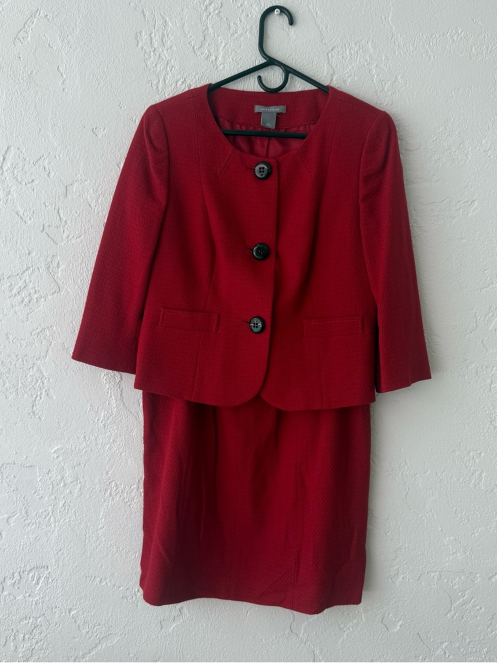 Ann Taylor Red Two-Piece Skirt and Blazer Set